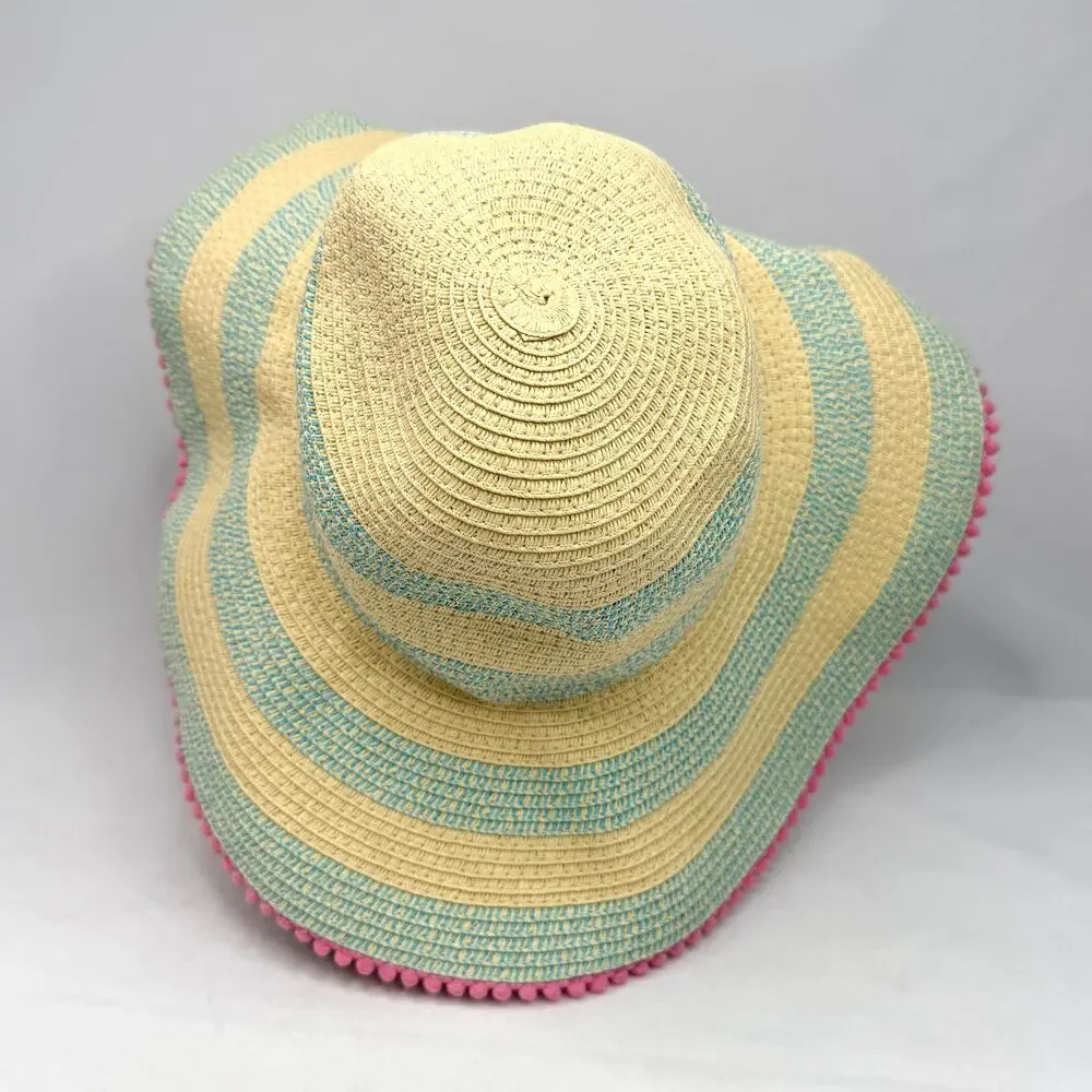Stiped Floppy Straw Summer Hat